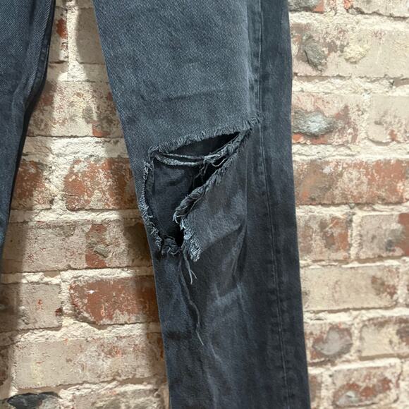 Reformation Cynthia High Rise Straight Jeans Destroyed Black Lagoon Size 26 - Picture 5 of 10